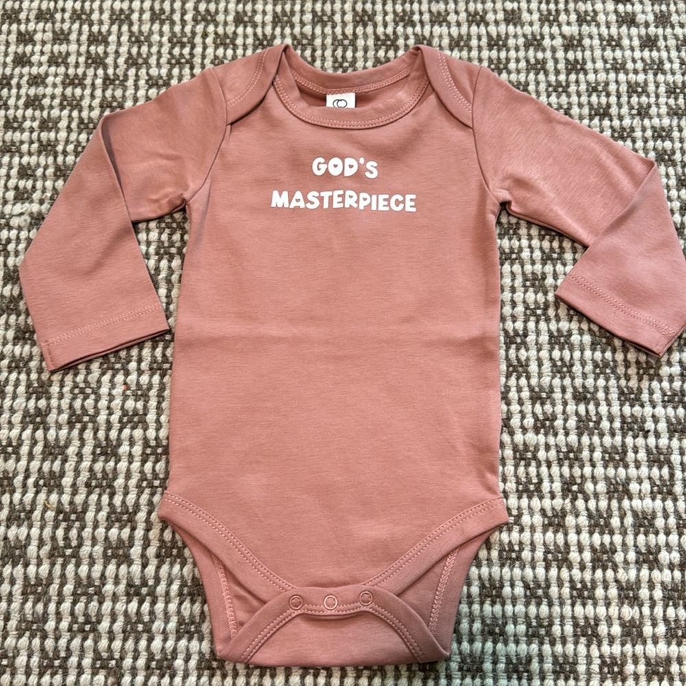 Colored organics custom gods masterpiece onesie